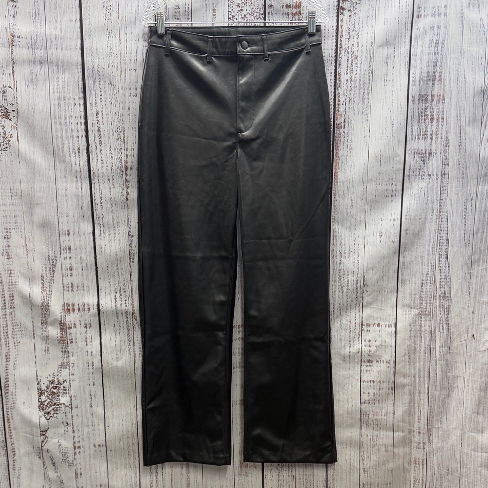 Old Navy NWT Black Faux Leather High Rise Wide Leg Trousers Pants Size 8 Tall